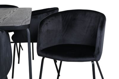 Venture Home Berit & Uno 6 st Matstolar Svart + Rektangulärt Matbord 200 x 90 Svart