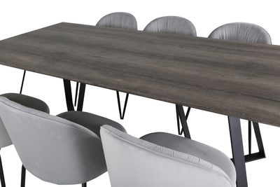 Venture Home Wrinkles & Marina 6 st Matstolar Grå + Rektangulärt Matbord 180 x 90 Natur