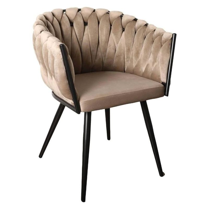 Homerebels Matstol Sand – Sammet & flätad rygg