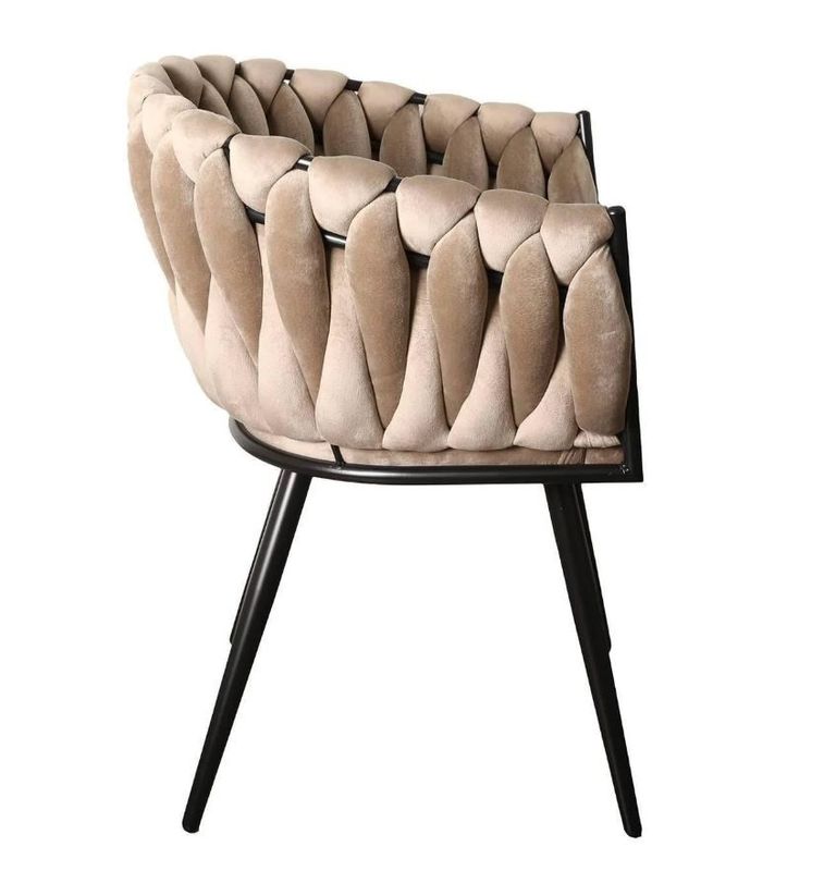 Homerebels Matstol Sand – Sammet & flätad rygg