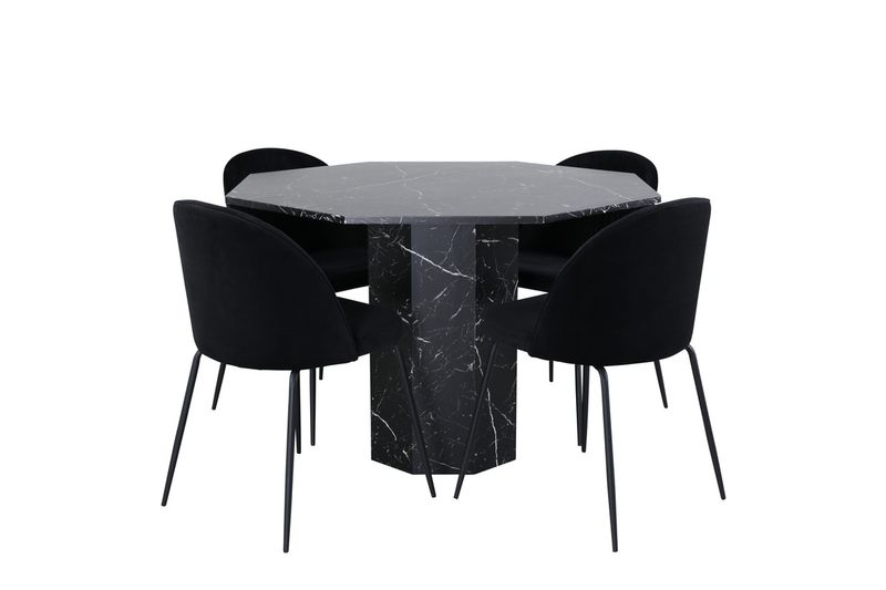 Venture Home Wrinkles & Marbs 4 st Matstolar Svart + Runt Matbord ⌀110 Svart