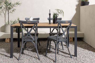 Venture Home Break & Tablas Rektangulärt Matbord 150 x 90 Svart + 4 st Matstolar Mörkgrå