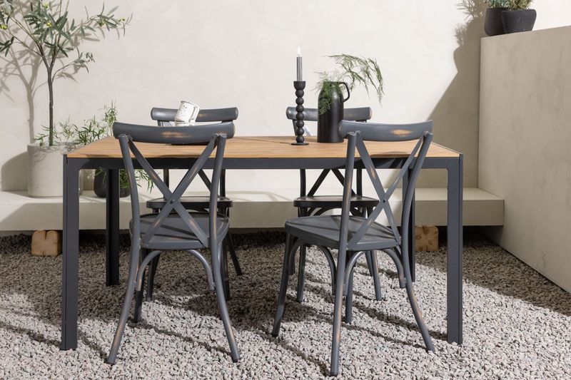 Venture Home Break & Tablas Rektangulärt Matbord 150 x 90 Svart + 4 st Matstolar Mörkgrå