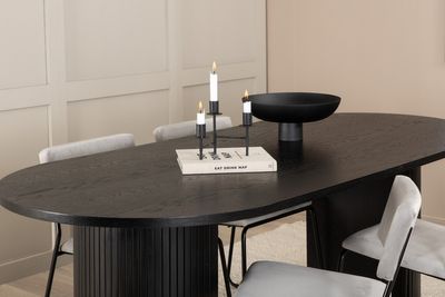 Venture Home Kenth & Bianca 4 st Matstolar Grå + Ovalt Matbord 200 x 90 Svart