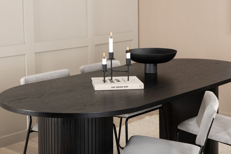 Venture Home Kenth & Bianca 4 st Matstolar Grå + Ovalt Matbord 200 x 90 Svart