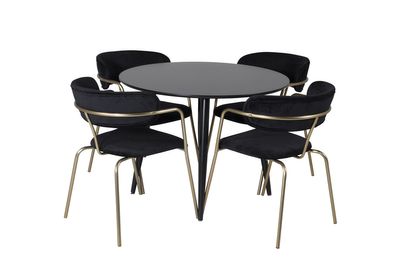 Venture Home Arrow & Plaza 4 st Matstolar Svart + Runt Matbord ⌀100 Svart