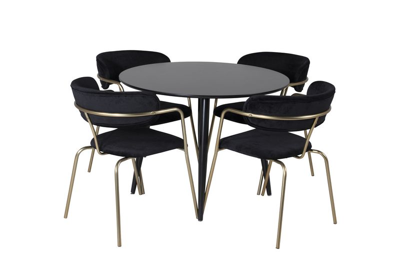 Venture Home Arrow & Plaza 4 st Matstolar Svart + Runt Matbord ⌀100 Svart
