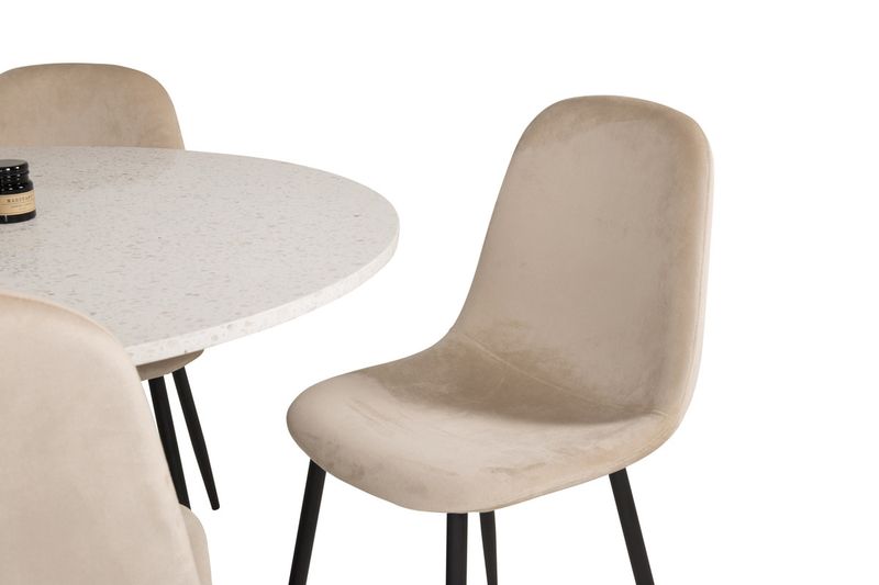 Venture Home Razzia & Polar Runt Matbord ⌀106 Vit + 4 st Matstolar Beige