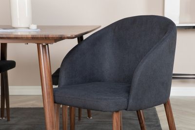 Venture Home Arch & Polar 6 st Matstolar Svart + Rektangulärt Matbord 180 x 75 x 90 Valnöt