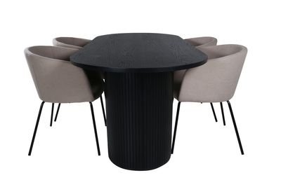 Venture Home Berit & Bianca 4 st Matstolar Beige + Ovalt Matbord 200 x 90 Svart