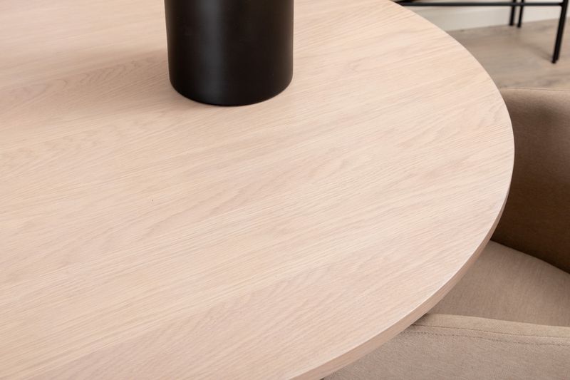 Venture Home Berit & Bianca 4 st Matstolar Beige + Runt Matbord ⌀110 Vitputsad