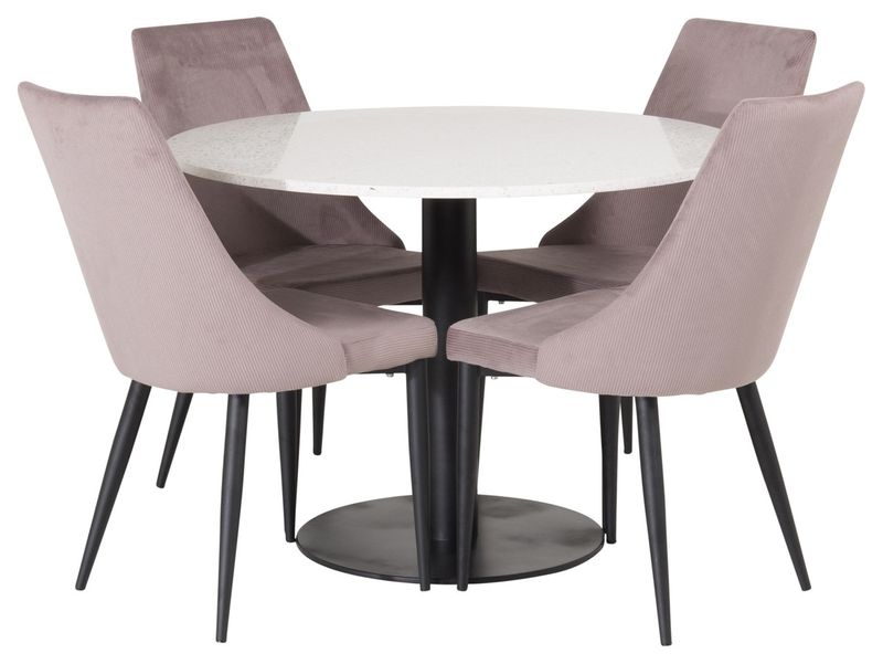 Venture Home Leone & Razzia 4 st Matstolar Gammelrosa + Runt Matbord ⌀106 Vit