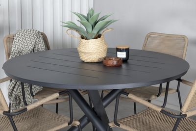 Venture Home Alma & Lindos Runt Matbord ⌀120 Svart + 4 st Matstolar Brun