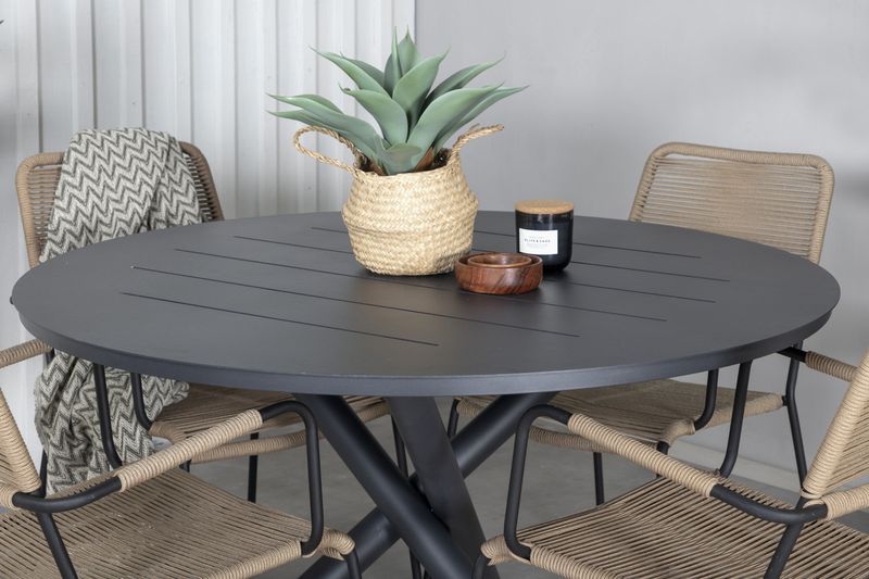 Venture Home Alma & Lindos Runt Matbord ⌀120 Svart + 4 st Matstolar Brun