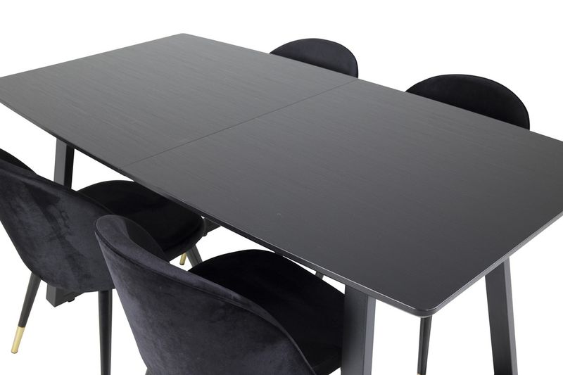 Venture Home Velvet & Inca 4 st Matstolar Svart + Rektangulärt Matbord 160 x 85 Svart