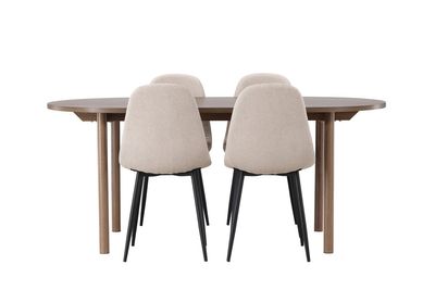 Venture Home Polar & Andy 4 st Matstolar Beige + Ovalt Matbord 180 x 90 Natur