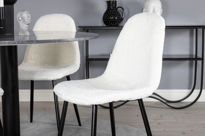 Venture Home Polar & Estelle 4 st Matstolar Vit + Runt Matbord ⌀106 Mörkgrå