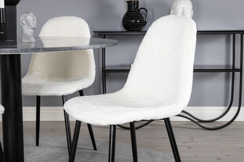 Venture Home Polar & Estelle 4 st Matstolar Vit + Runt Matbord ⌀106 Mörkgrå