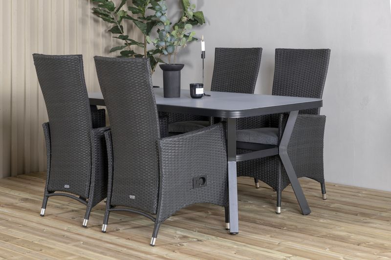 Venture Home Virya & Padova Rektangulärt Matbord 160 x 90 Svart + 4 st Reclinerstolar Svart