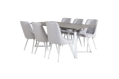 Venture Home Marina & Velvet Deluxe Rektangulärt Matbord 180 x 90 Grå + 6 st Matstolar Ljusgrå