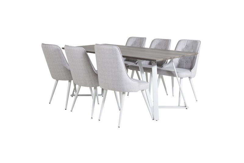 Venture Home Marina & Velvet Deluxe Rektangulärt Matbord 180 x 90 Grå + 6 st Matstolar Ljusgrå