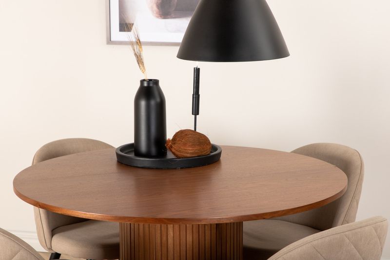 Venture Home Bianca & Velvet Runt Matbord ⌀110 Valnöt + 4 st Matstolar Beige