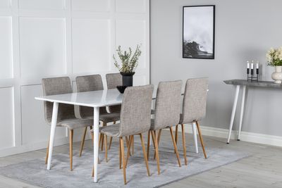 Venture Home Polar & Windu Rektangulärt Matbord 180 x 90 Vit + 6 st matstolar grå
