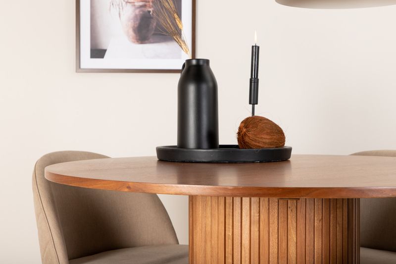 Venture Home Bianca & Velvet Runt Matbord ⌀110 Valnöt + 4 st Matstolar Beige