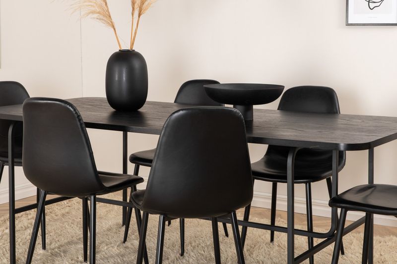 Venture Home Uno & Polar Rektangulärt Matbord 200 x 90 Svart + 6 st Matstolar Svart