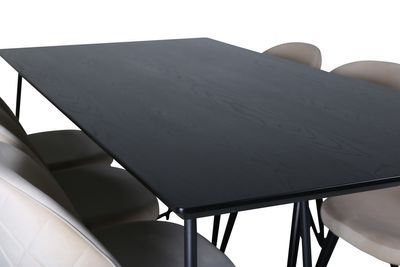 Venture Home Petra & Velvet Rektangulärt Matbord 190 x 90 Svart + 6 st Matstolar Beige