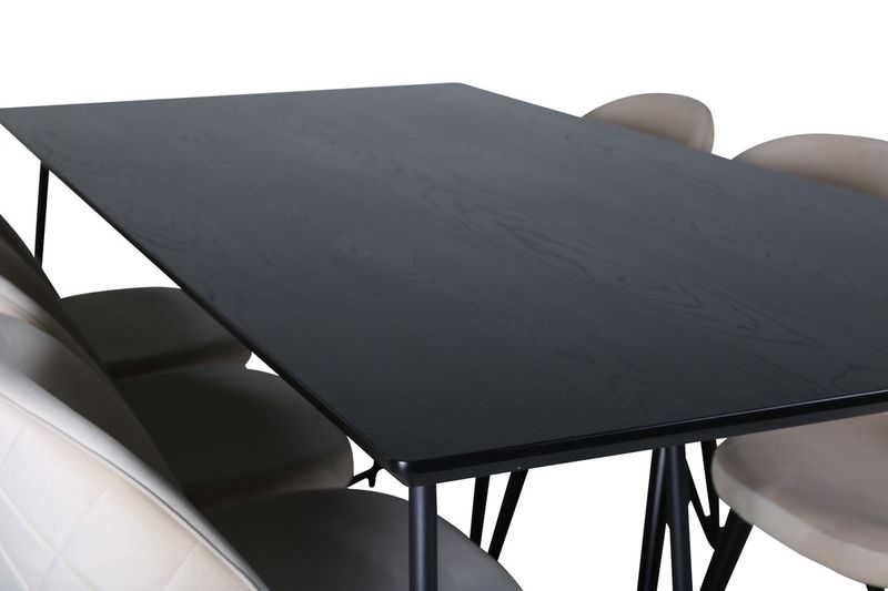 Venture Home Petra & Velvet Rektangulärt Matbord 190 x 90 Svart + 6 st Matstolar Beige