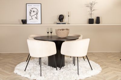 Venture Home Berit & Bianca 4 st Matstolar Beige + Runt Matbord ⌀110 Svart
