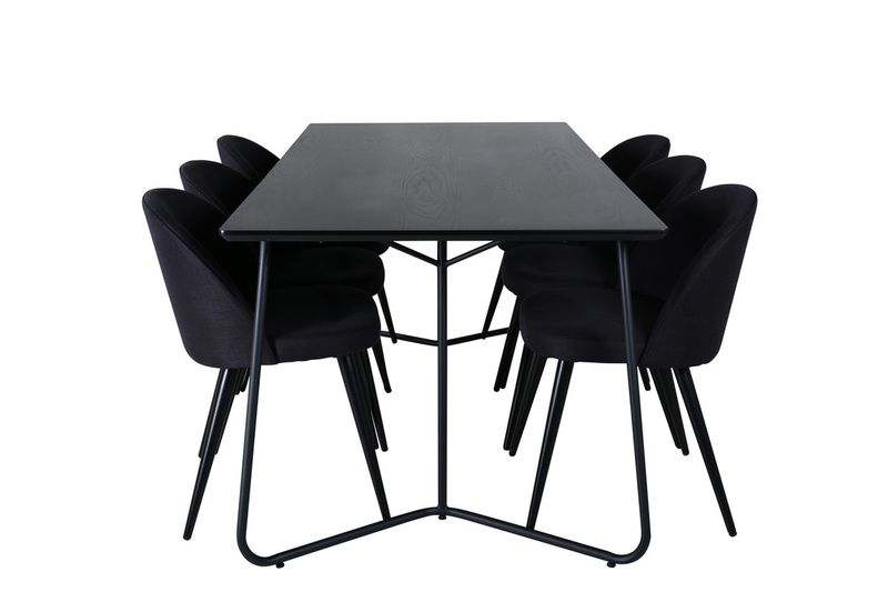 Venture Home Petra & Velvet Rektangulärt Matbord 190 x 90 Svart + 6 st Matstolar Svart