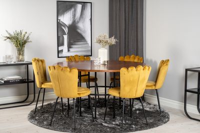 Venture Home Limhamn & Copenhagen 6 st Matstolar Gul + Runt Matbord ⌀140 Brun