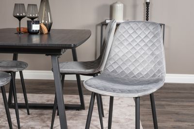 Venture Home Polar & Inca 4 st Matstolar Grå + Rektangulärt Matbord 160 x 85 Svart