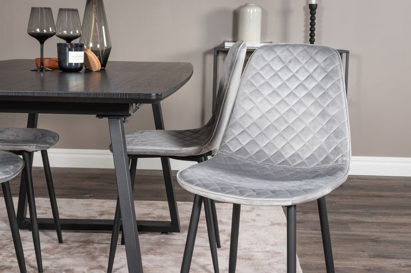 Venture Home Polar & Inca 4 st Matstolar Grå + Rektangulärt Matbord 160 x 85 Svart