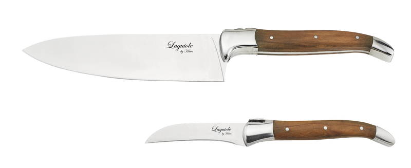 Laguiole By Hâws knivset med 2 knivar: kockkniv och skalkniv, handtag i olivträ
