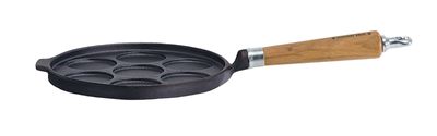 Ronneby Bruk, Plättpanna Gjutjärn 25 cm - 7 Urtag & Massivt Ek Handtag