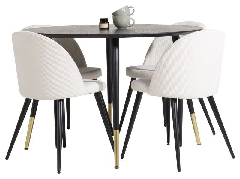 Venture Home Dipp & Velvet Runt Matbord ⌀115 Svart + 4 st Matstolar Grädde