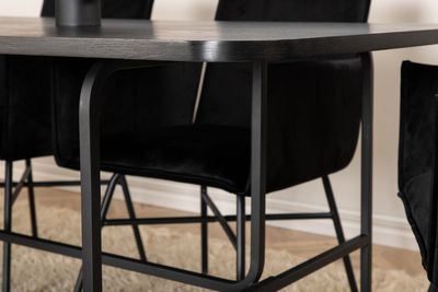 Venture Home Petra & Uno 6 st Matstolar Svart + Rektangulärt Matbord 200 x 90 Svart