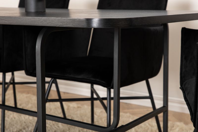 Venture Home Petra & Uno 6 st Matstolar Svart + Rektangulärt Matbord 200 x 90 Svart