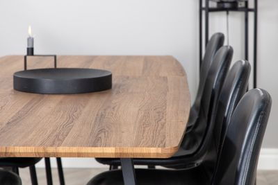 Venture Home Polar & Inca 8 st Matstolar Svart + Rektangulärt Matbord 160 x 85 Valnöt