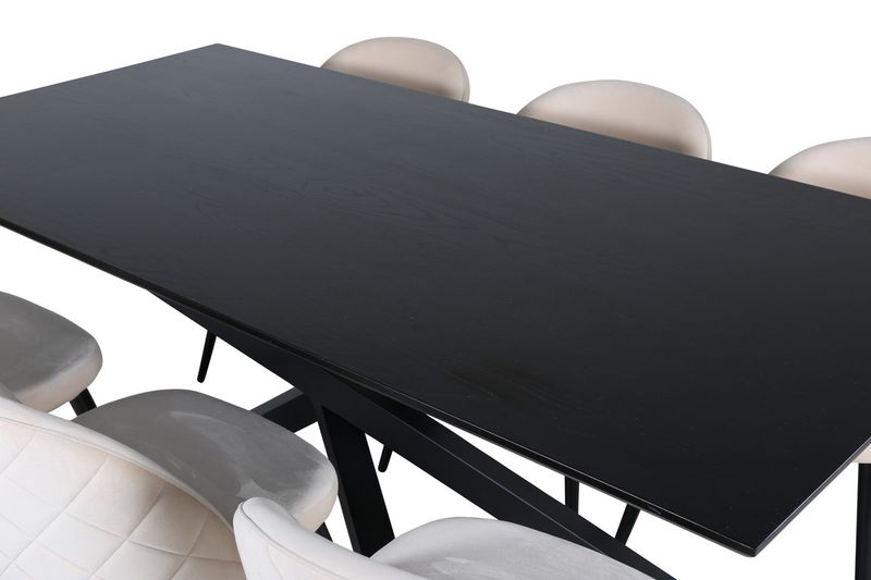 Venture Home Velvet & Piazza 6 st Matstolar Beige + Rektangulärt Matbord 180 x 90 Svart