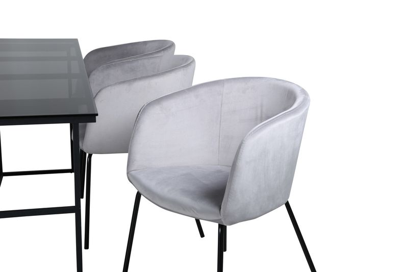 Venture Home Berit & Leif 6 st Matstolar Grå + Rektangulärt Matbord 200 x 90 Svart