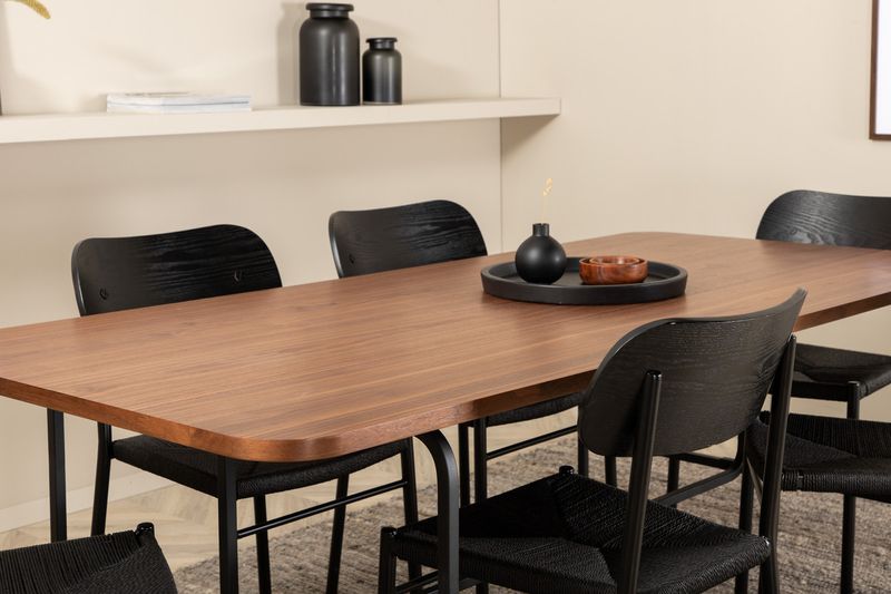 Venture Home Uno & Polly Rektangulärt Matbord 200 x 90 Natur + 6 st Matstolar Svart