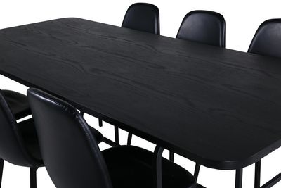 Venture Home Uno & Polar Rektangulärt Matbord 200 x 90 Svart + 6 st Matstolar Svart