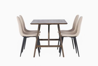 Venture Home Kaseidon & Polar Rektangulärt Matbord 120 x 80 Mörkbrun + 4 st Matstolar Beige