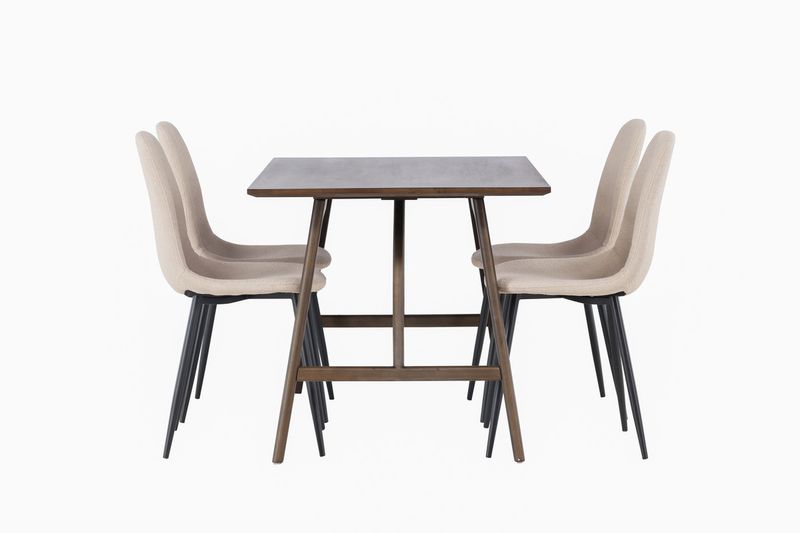 Venture Home Kaseidon & Polar Rektangulärt Matbord 120 x 80 Mörkbrun + 4 st Matstolar Beige