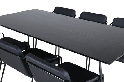 Venture Home Petra & Tvist Rektangulärt Matbord 190 x 90 Svart + 6 st Matstolar Svart