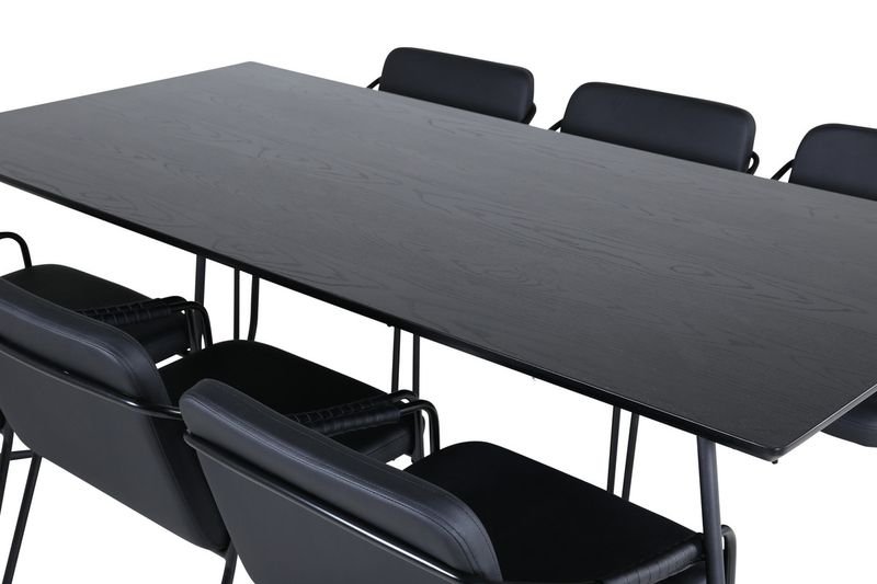 Venture Home Petra & Tvist Rektangulärt Matbord 190 x 90 Svart + 6 st Matstolar Svart